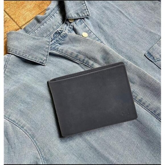 Genuine Leather Mens Bi fold Wallet RFID Blocking Slim Pocket Thin ID BLACK NEW - Picture 6 of 6